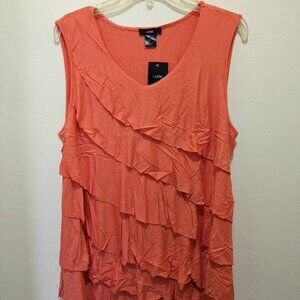 Leebe Sleeveless Ruffle Top - Coral - 2x - NEW
